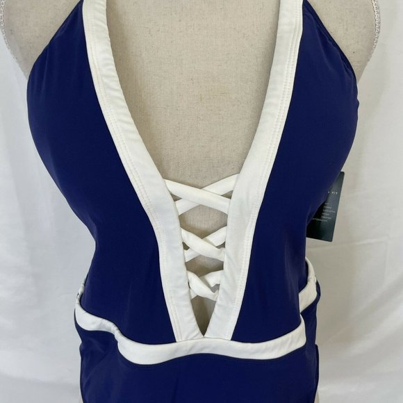 NEW Ralph Lauren SWIMSUIT One Piece Halter 16 Blue - Picture 3 of 8